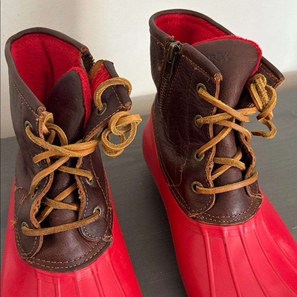 Sperry‎ Women’s Waterproof Duck Boots Red Brown Leather Fleece Lined Size 8